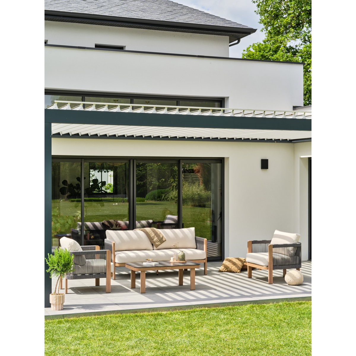 Salon de jardin bas 5 places - JESPAR marron, REMARQUABLE