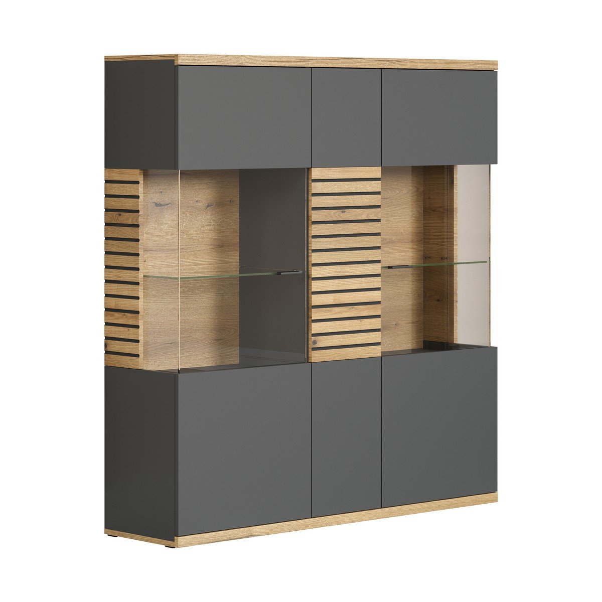 Buffet haut vitré 3 portes L131 cm - NORRIS gris anthracite, CALICOSY