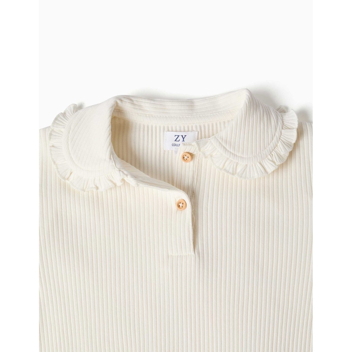 T-shirt à manches longues côtelé avec col à volants blanc, ZIPPY