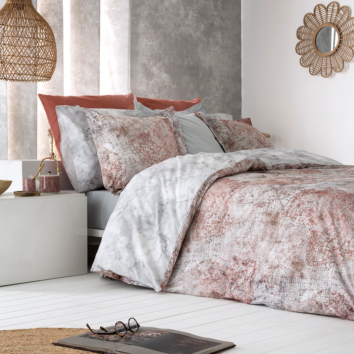 Housse de couette réversible en coton OBA gris, GUY LAROCHE