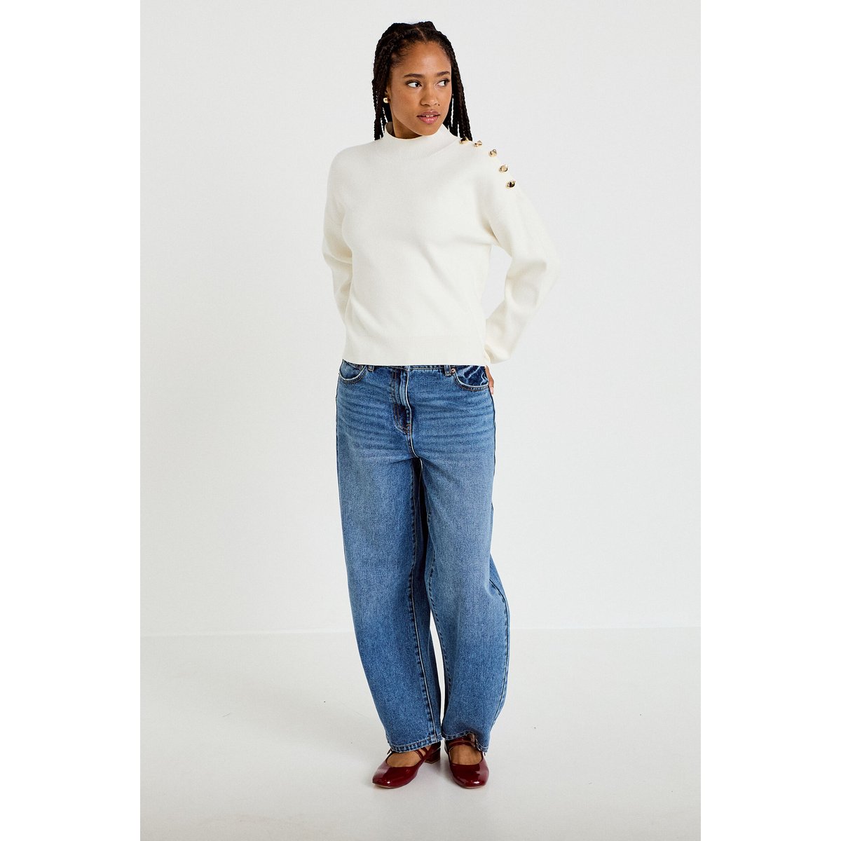 Pull col montant manches longues ecru, CACHE CACHE