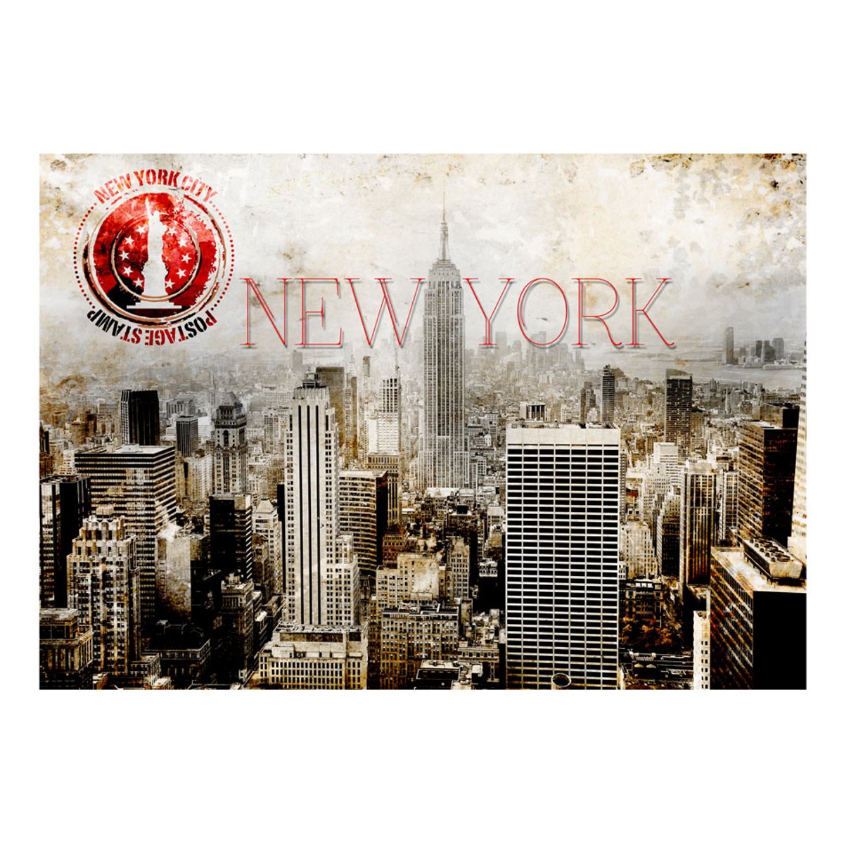 Papier peint intissé panoramique Ville et Architecture New York - POST AGE STAMP rouge, EDEN