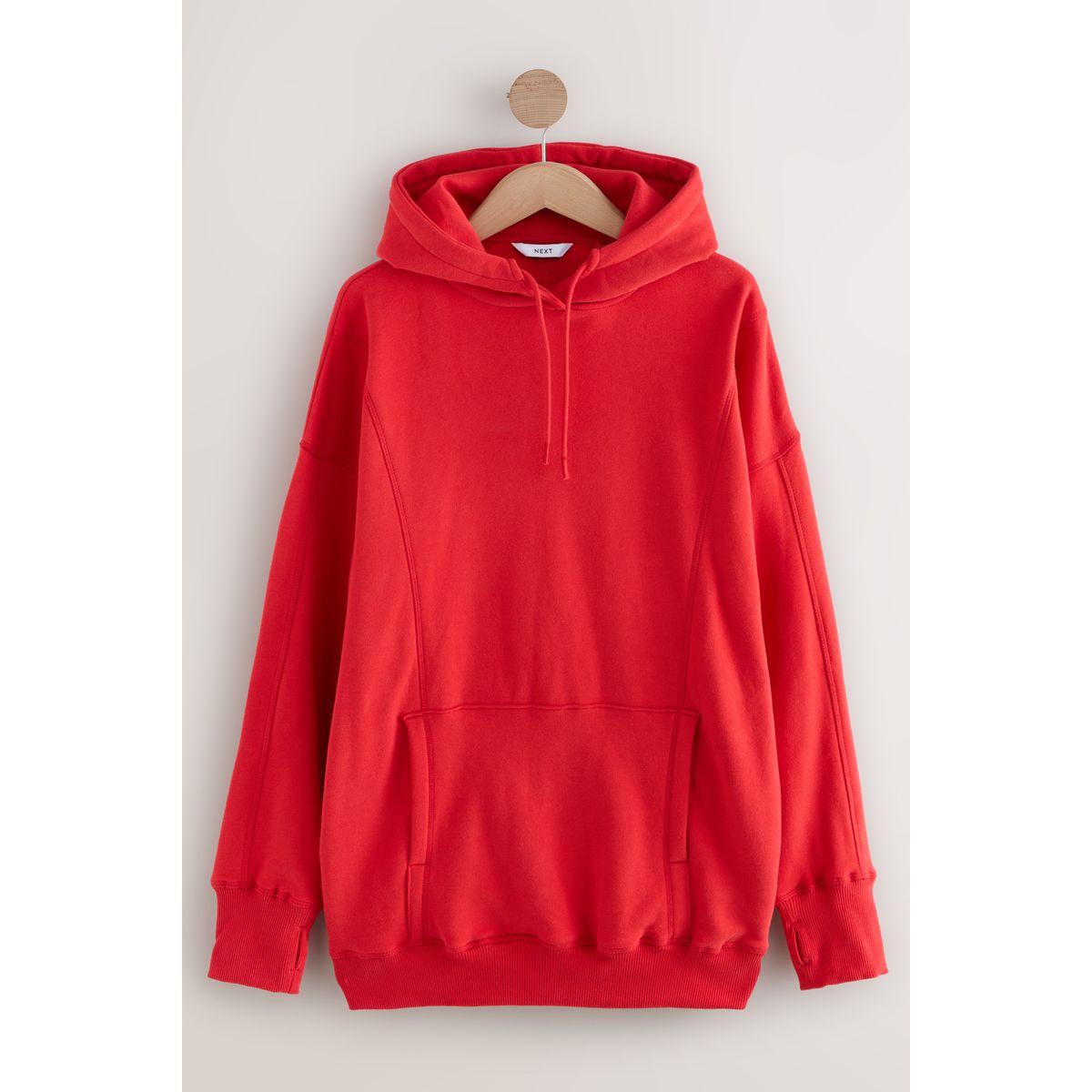 Sweat à capuche long surpiqué et poches rouge cerise, NEXT