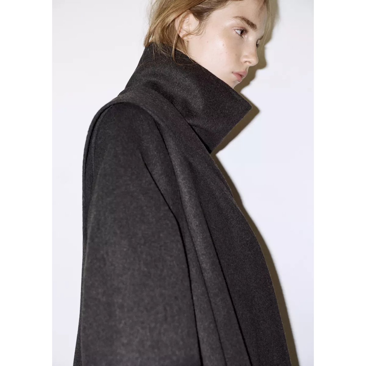 Manteau laine écharpe amovible gris chiné foncé, MANGO
