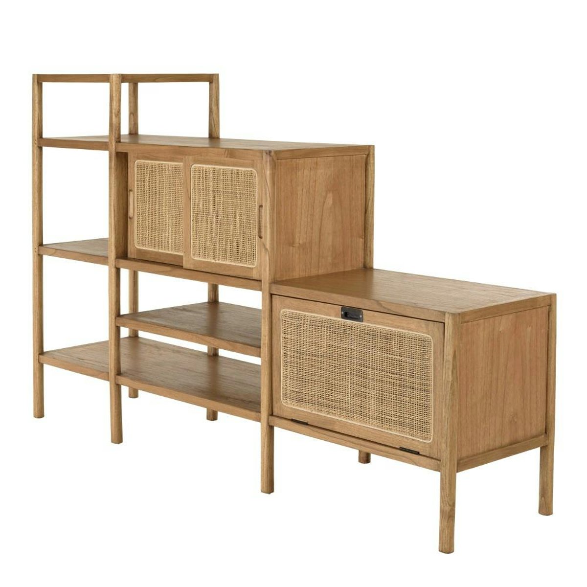 Bibliothèque en escalier en bois de mindi et rotin naturel TIVARO bois naturel, PIER IMPORT