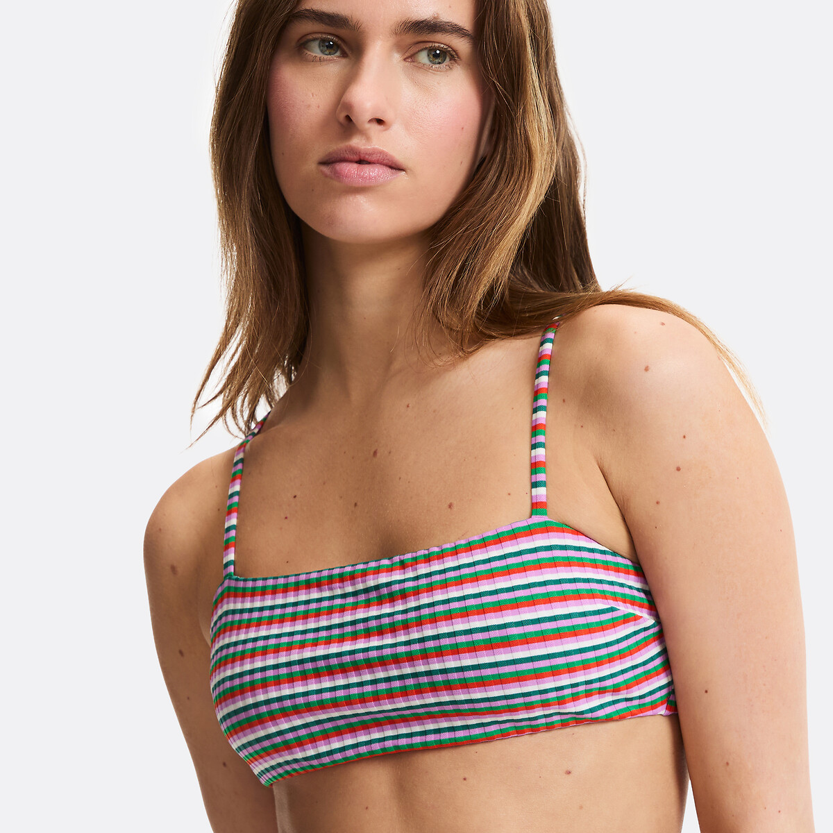 Haut de maillot de bain brassière rayée en maille côtes plates, Signature HELENA rayures multicolore, LA REDOUTE COLLECTIONS