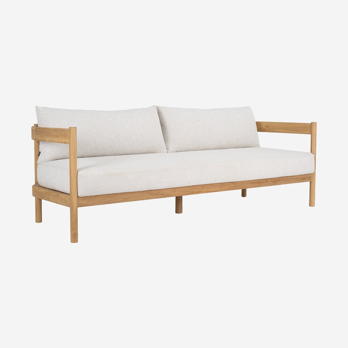 Canapé de jardin 3 places en teck massif et tissu imperméable FIGARI blanc cassé, HABITAT