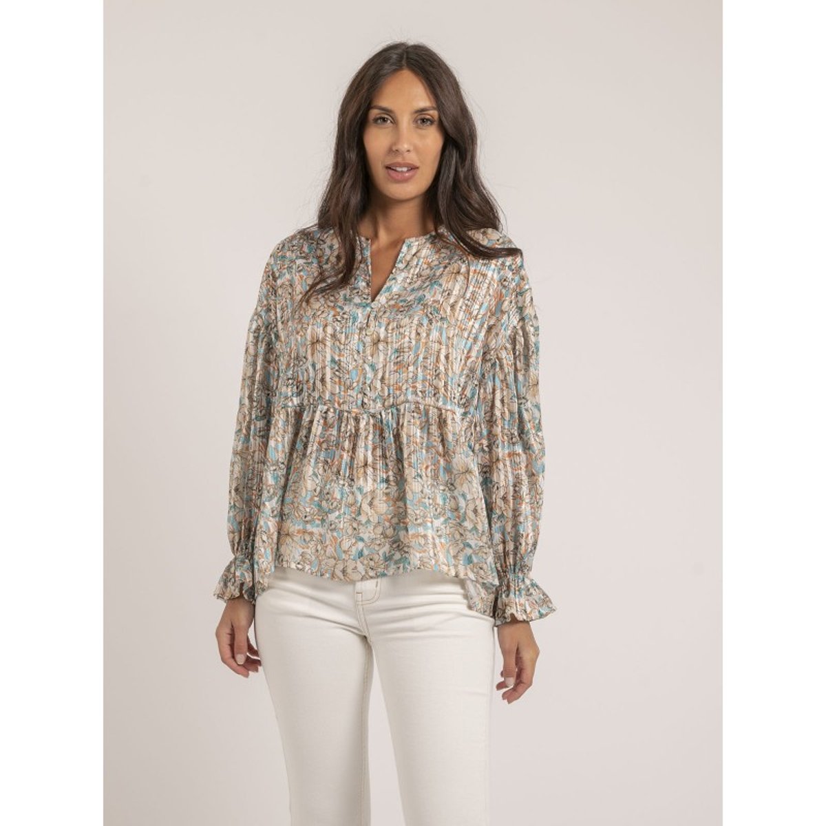 Blouse Motifs Fobless beige, DONA LISA