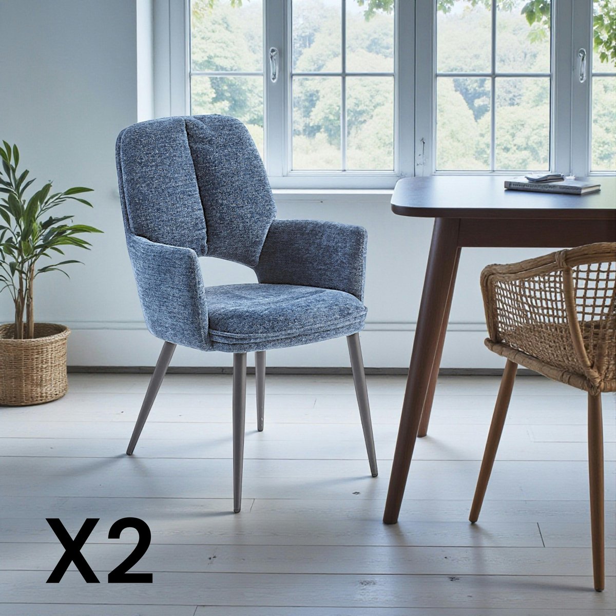 Fauteuil de table à dossier ouvert (lot de 2) LIGURIE bleu, PIER IMPORT