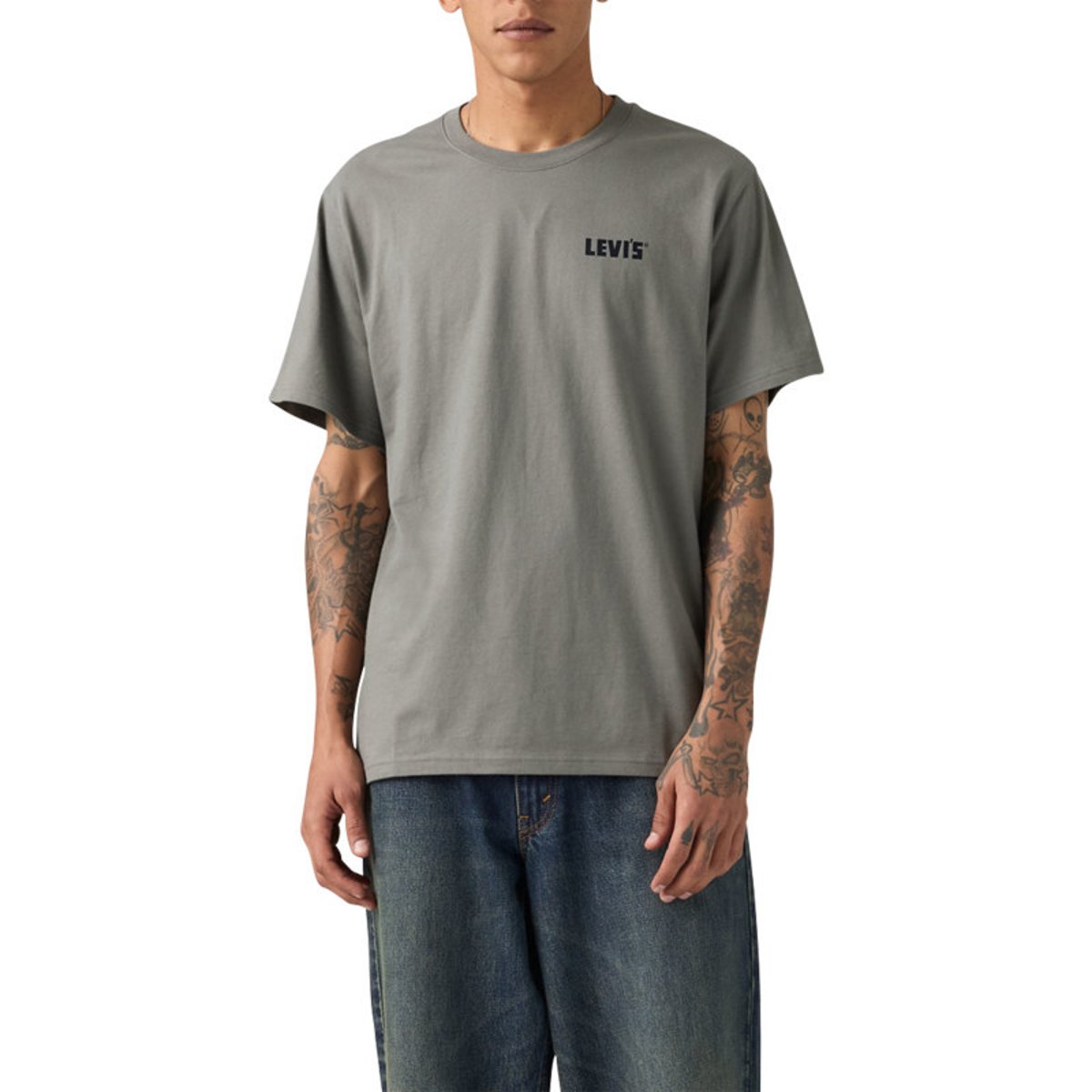 T-shirt en coton anthracite imprimé à coupe droite pourvu d'un col rond gris foncé, LEVI'S