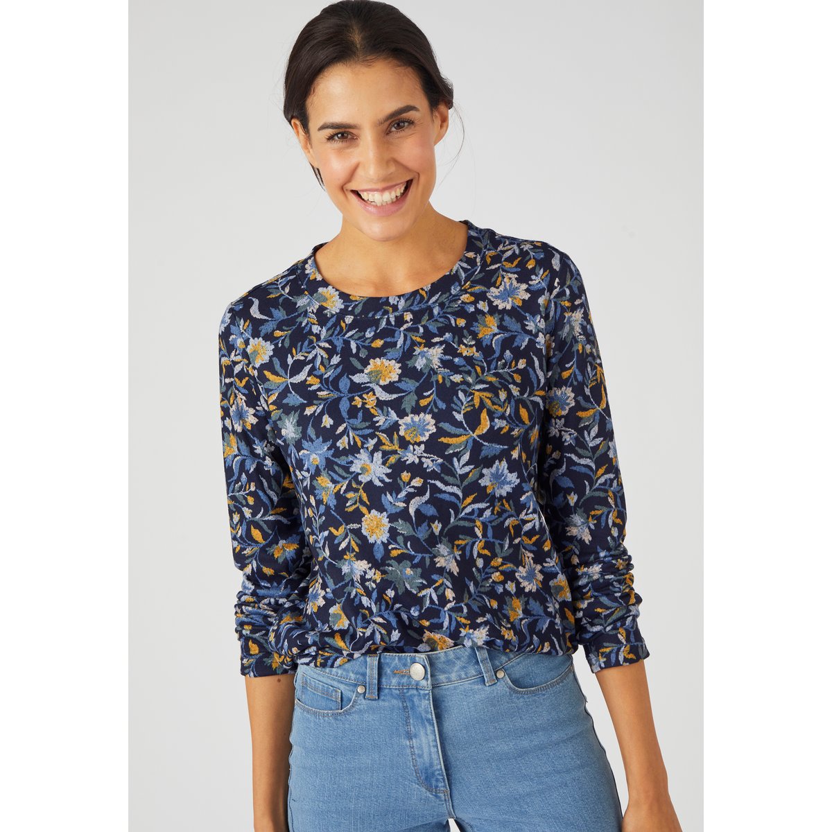 T-shirt Thermolactyl maille chaude bleu fleuri, DAMART