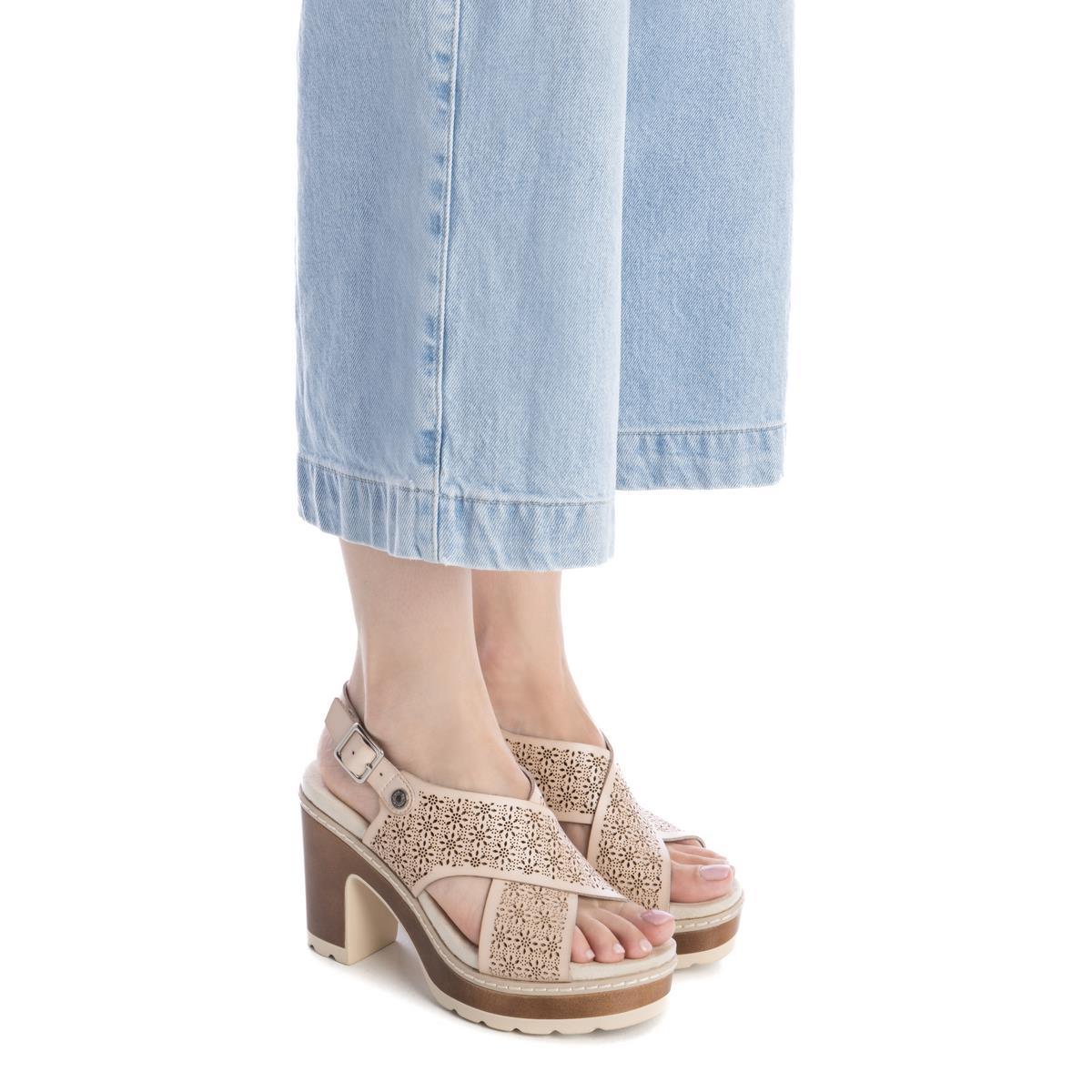 Sandale Talon Décontractée Boucle beige, REFRESH