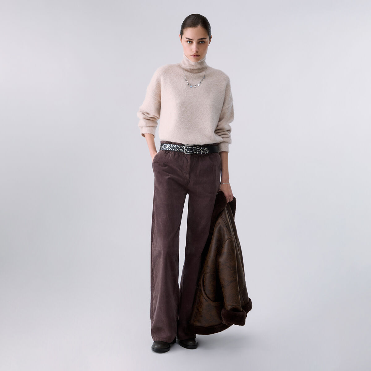 Pull col roulé en laine brossée beige, LIU JO