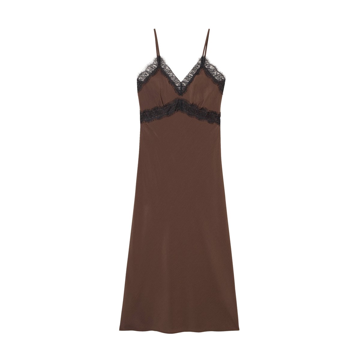 Robe longue ajustée dentelle marron foncé, CACHE CACHE