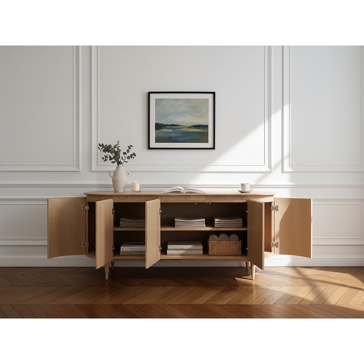 Buffet bas en placage 5 portes 180 cm, SORMIOU marron clair, BOBOCHIC