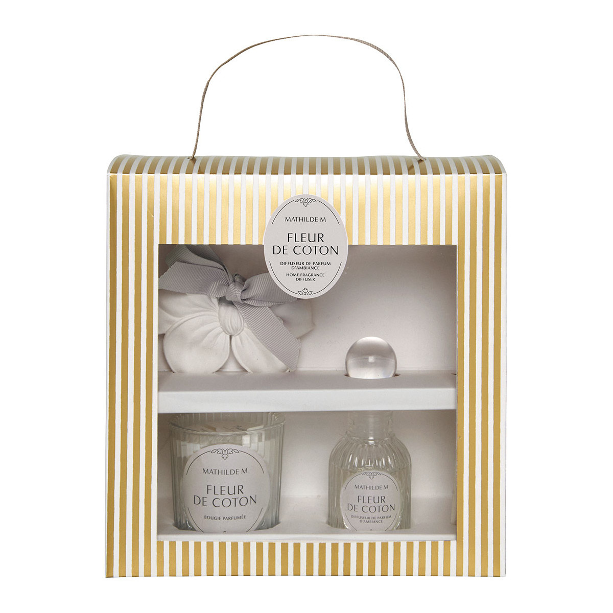 Coffret diffuseur bougie décor Fleur de Coton jaune, MATHILDE M