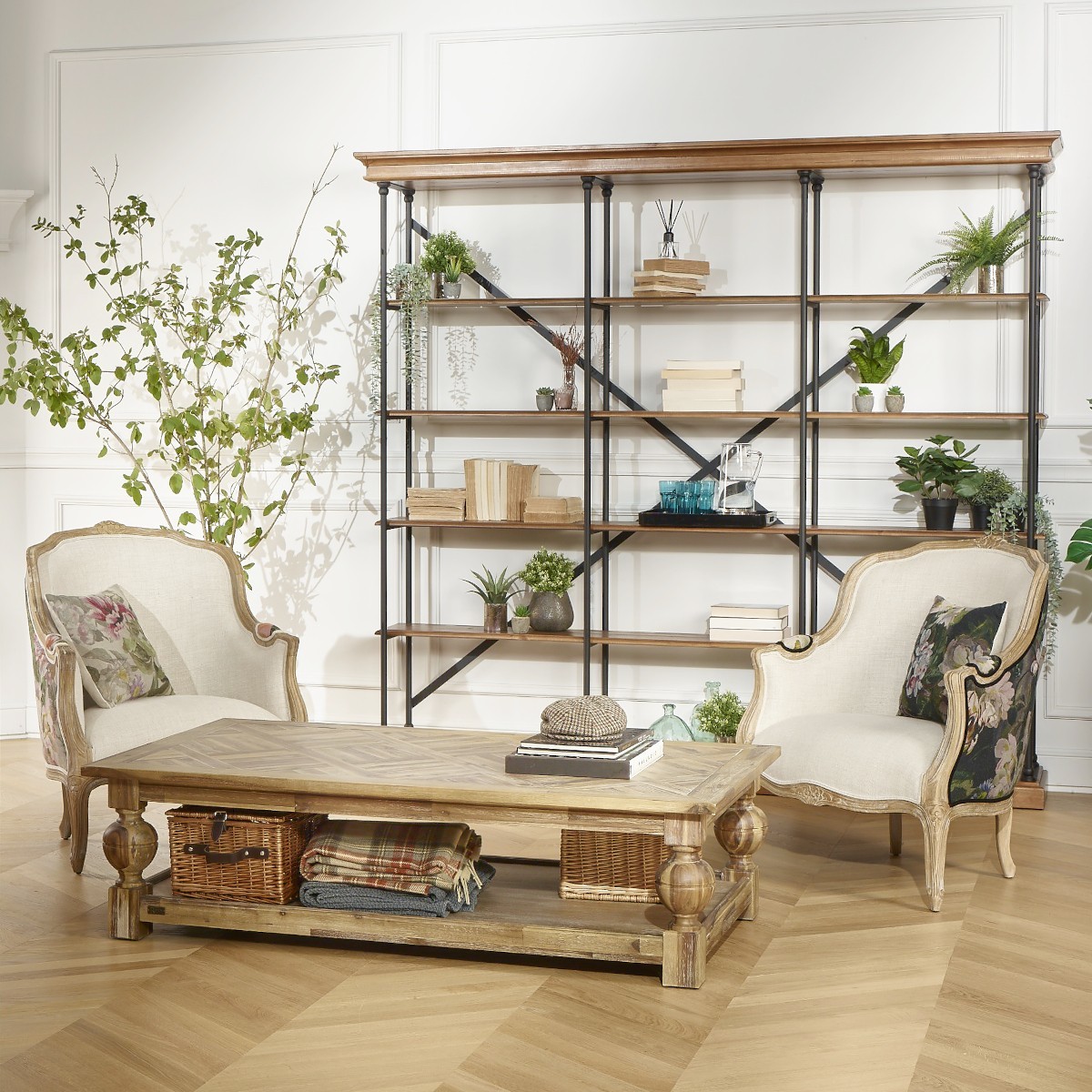 Etagère style moderne en bois et métal, 4 tablettes DANTE marron, ROBIN DES BOIS
