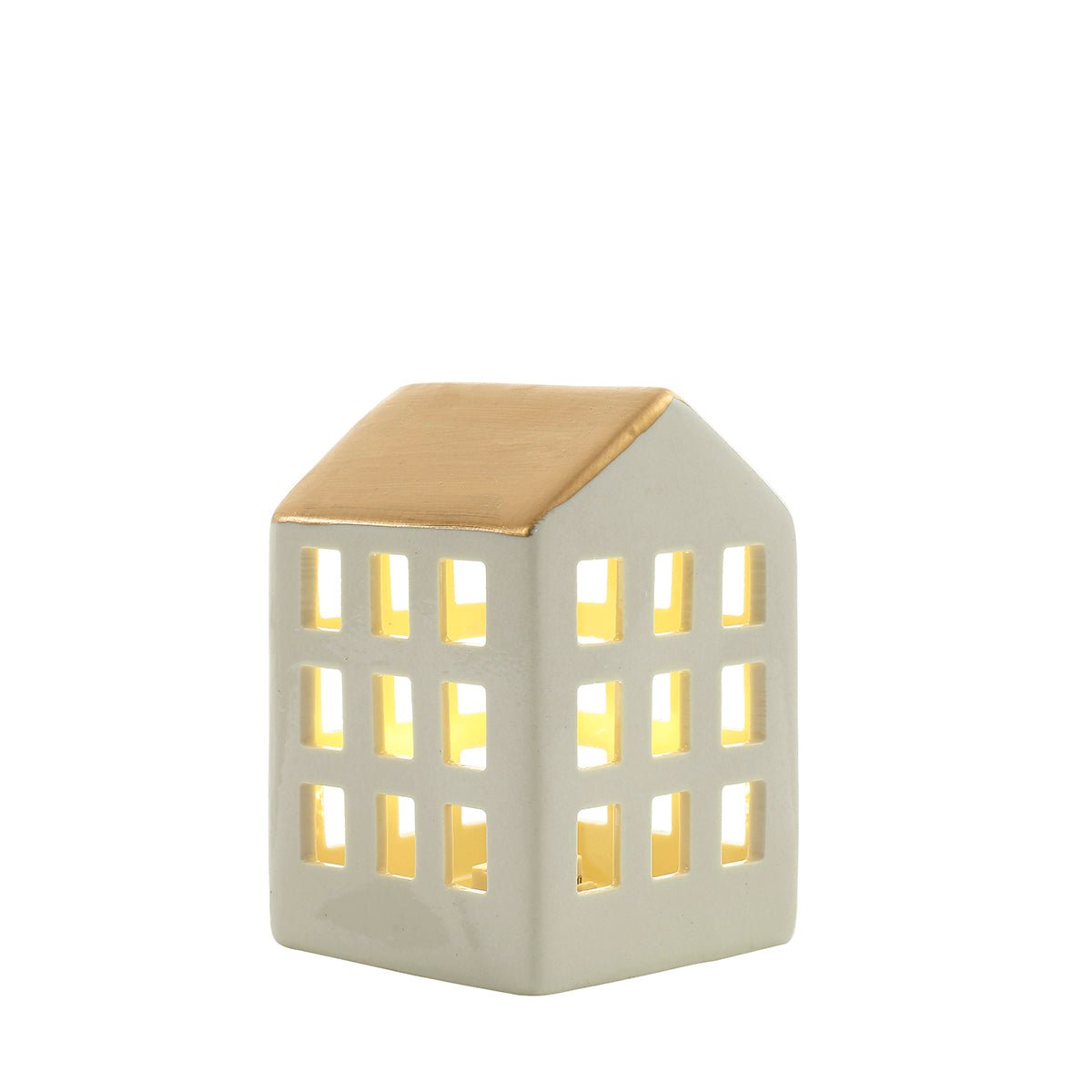 Figurine chalet de noël décorative en porcelaine H10 blanc, SIA DECO