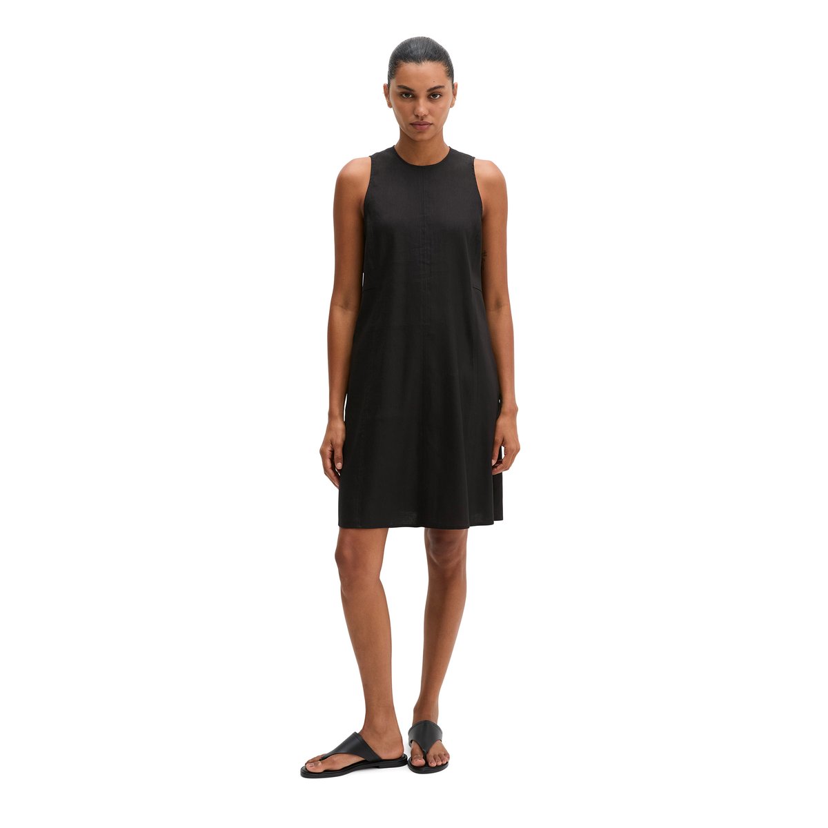 Robe fourreau regular en viscose-lin stretch noir, MARC O'POLO