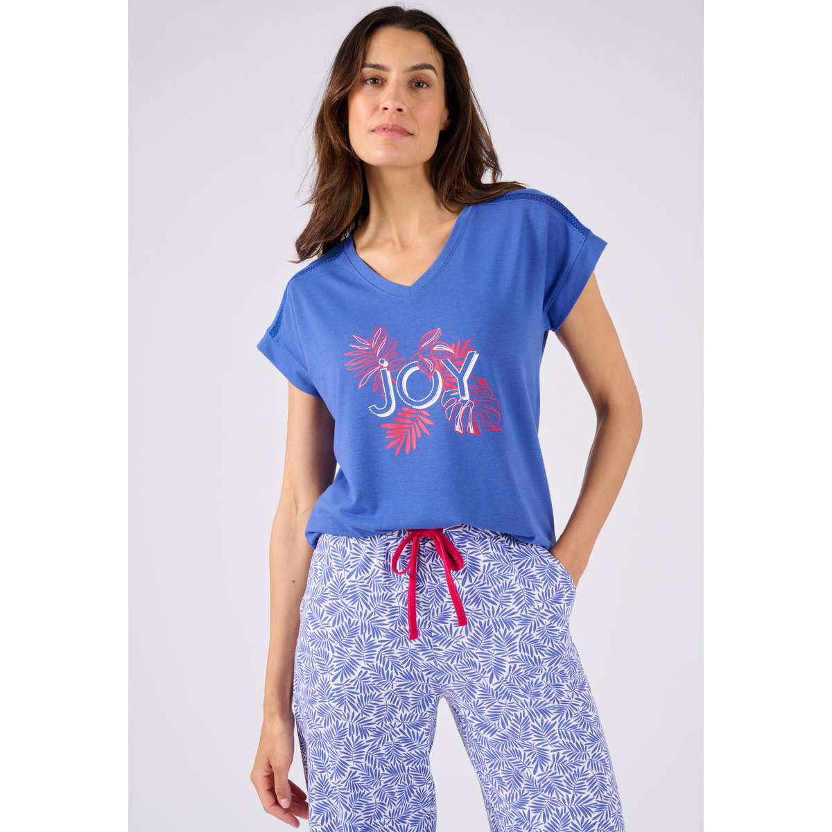 Pyjama 7/8ème Climatyl en maille jersey bleu feuillage, DAMART
