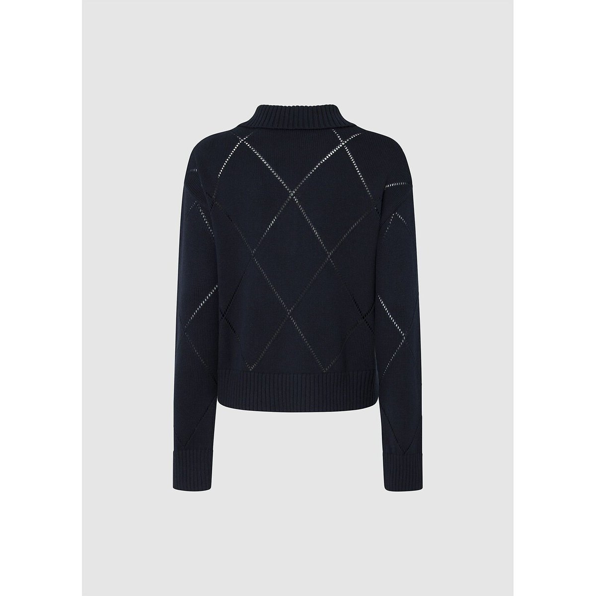Pull avec maille ajourée, col polo IDRIS bleu marine, PEPE JEANS