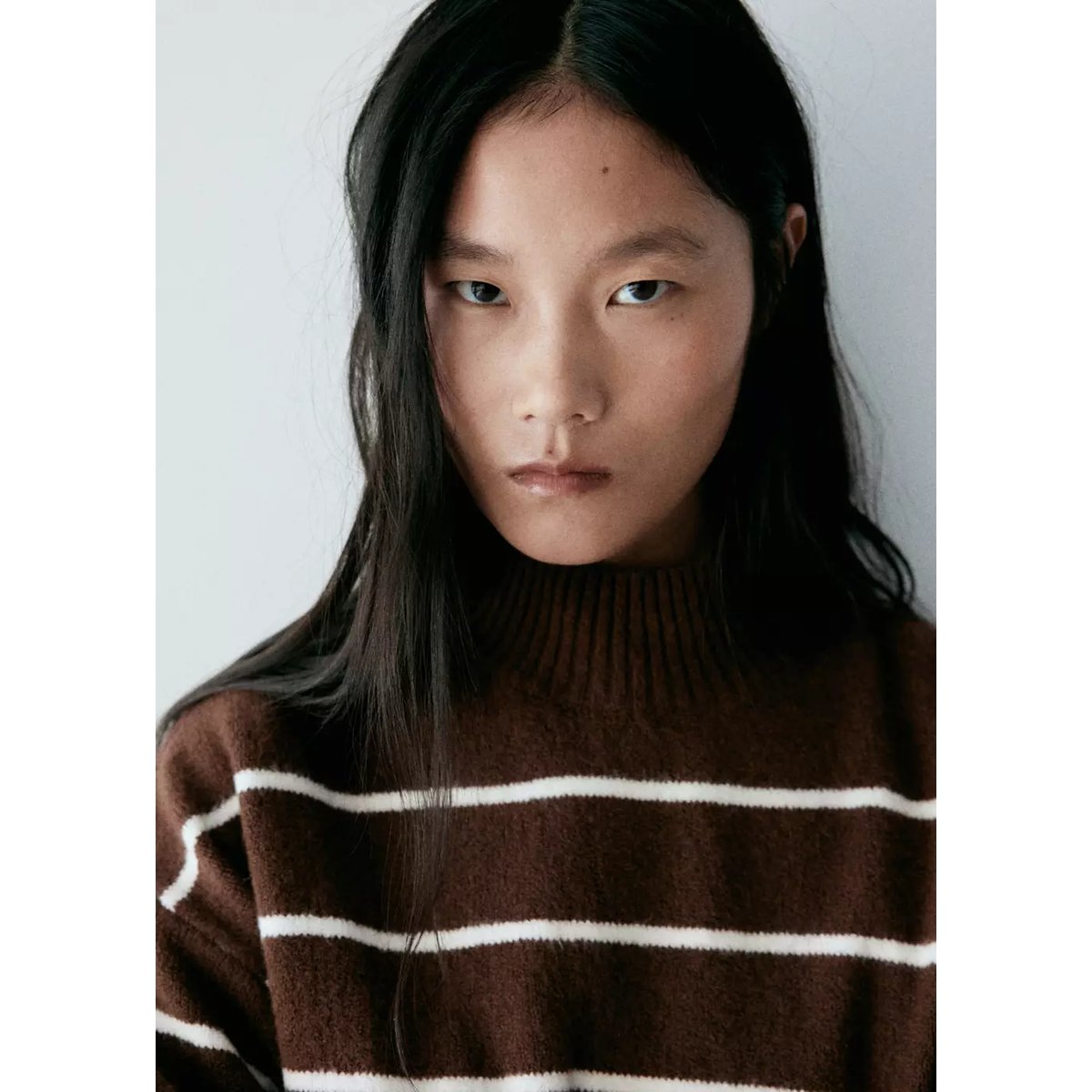 Pull-over rayures col montant marron, MANGO
