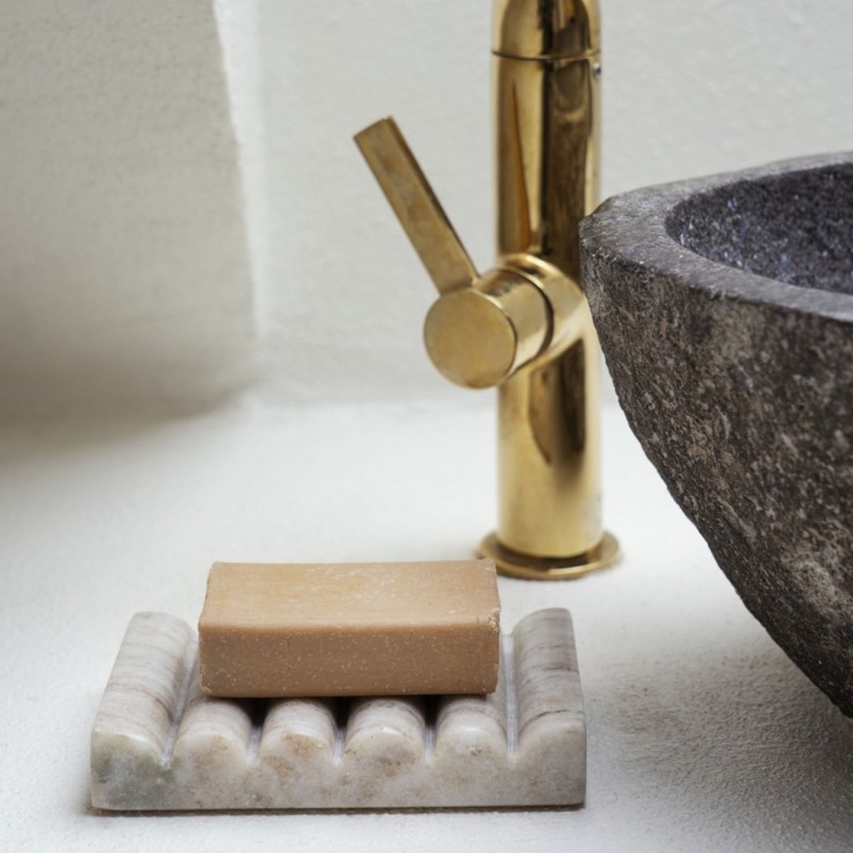 Porte-savon marbre salle de bain blanc, MADAM STOLTZ