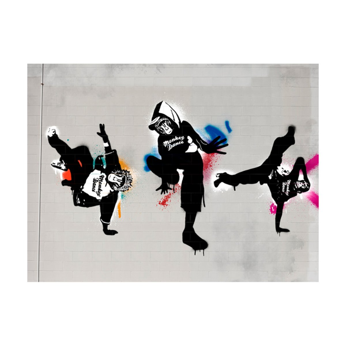 Papier peint intissé panoramique Street art Monkey dance - street art noir, EDEN
