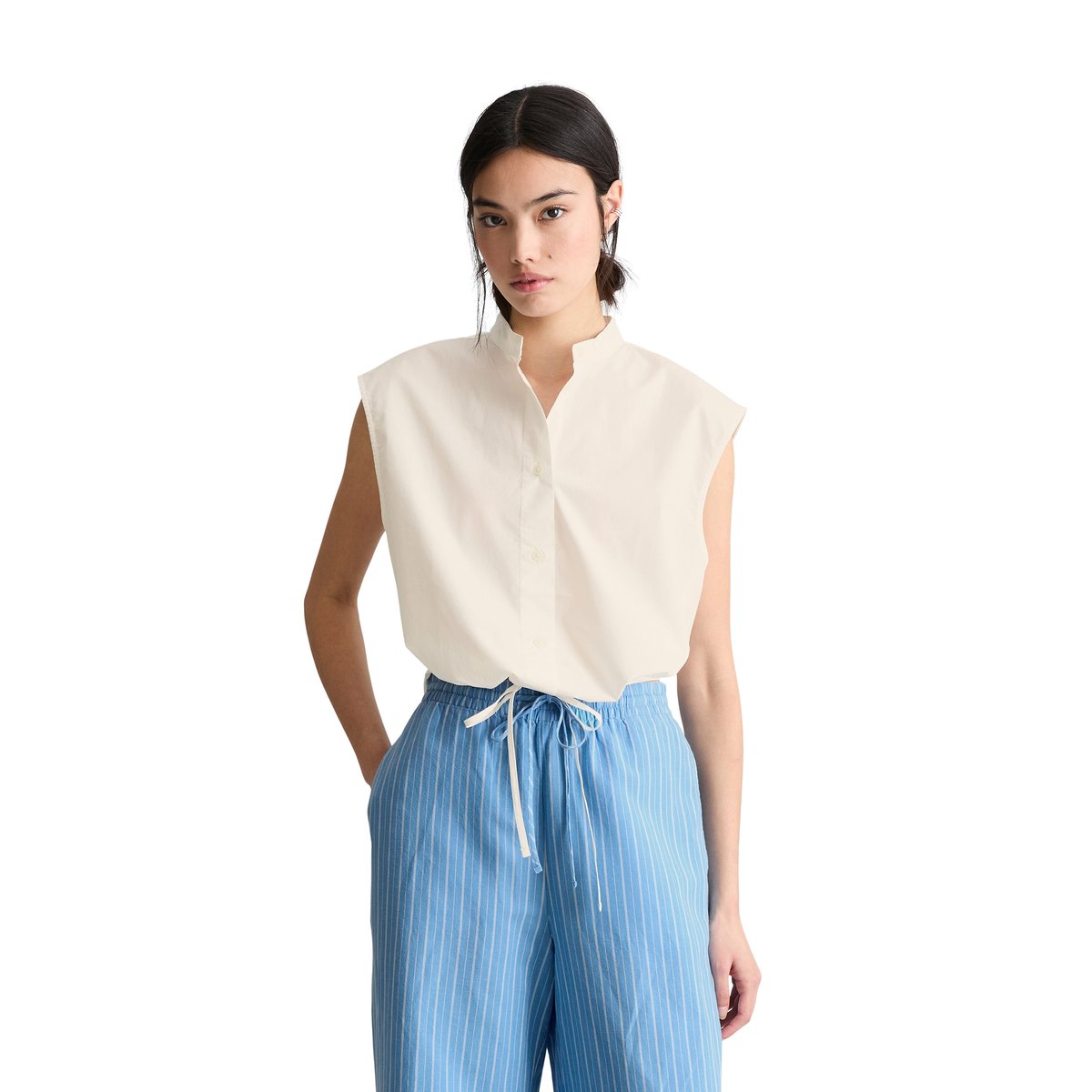 Blouse sans manches relaxed en popeline Papertouch blanc, MARC O’POLO DENIM