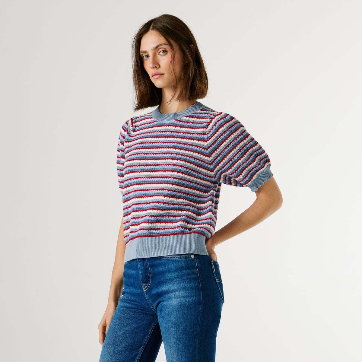 Pull En Maille À Rayures bleus de l'union, PEPE JEANS