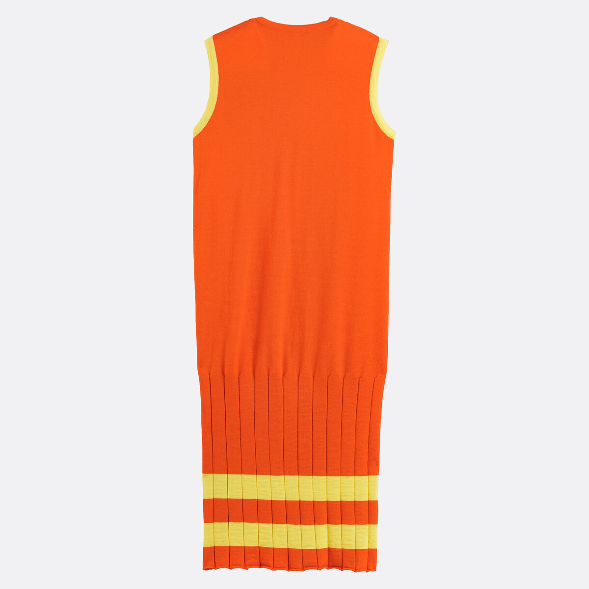 Graphic Merino Wool Sleeveless V-Neck Mid-Length Shift Dress orange, BLANCHEMAILLE