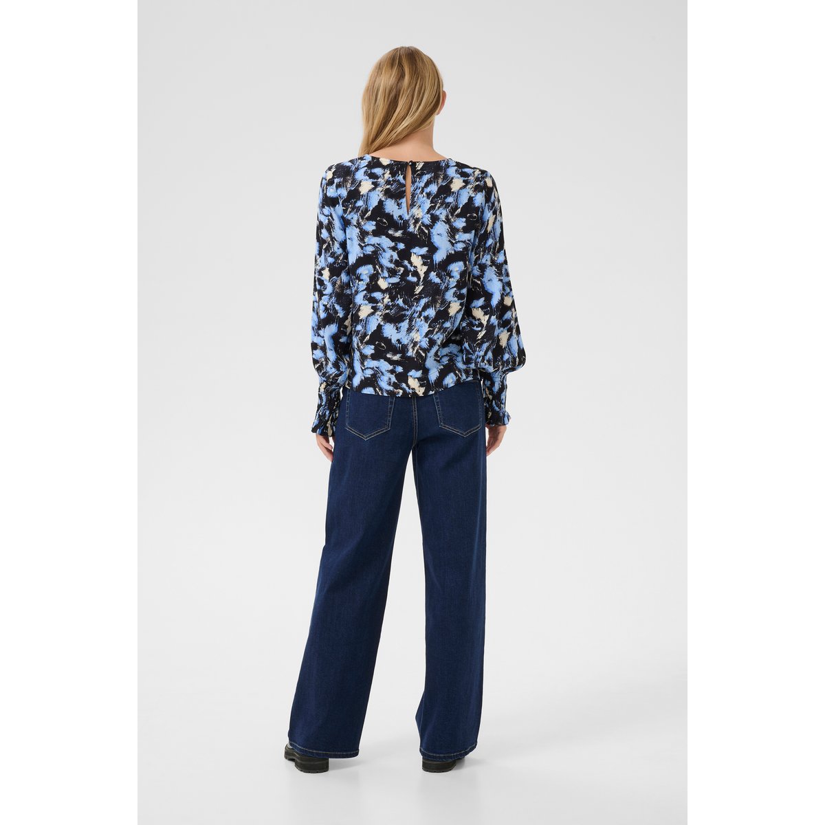 Blouse with long sleeve noir/bleu black/blue graphic strokes, KAFFE