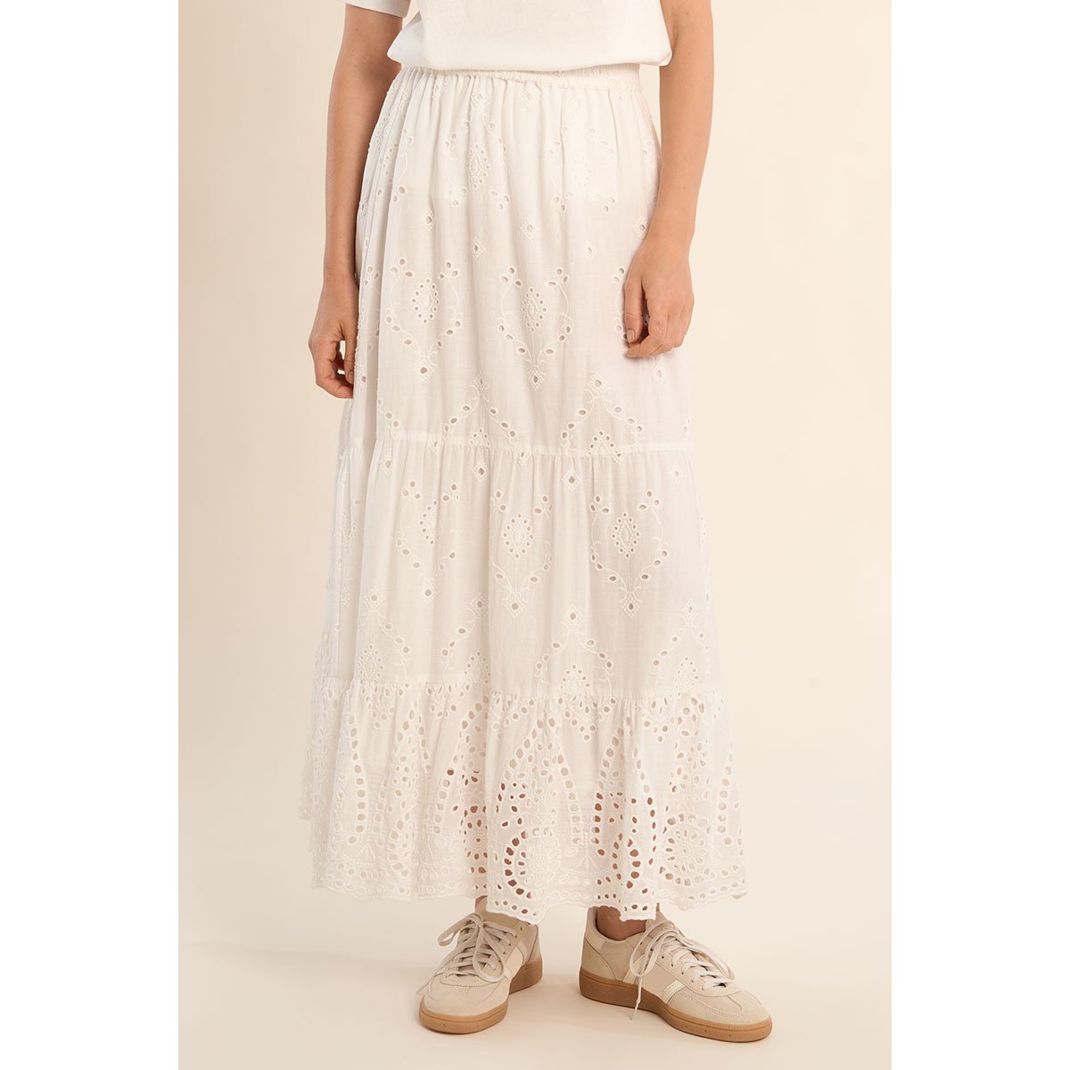 Jupe longue en coton, à broderie anglaise blanc, MOLLY BRACKEN