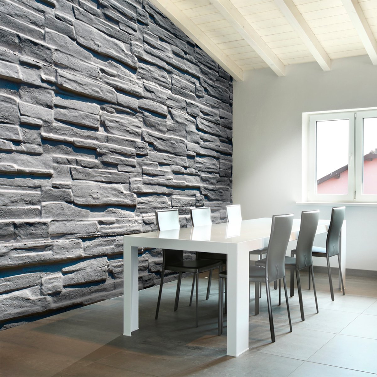 Papier peint intissé panoramique Mur de pierre grise gris / argent, EDEN