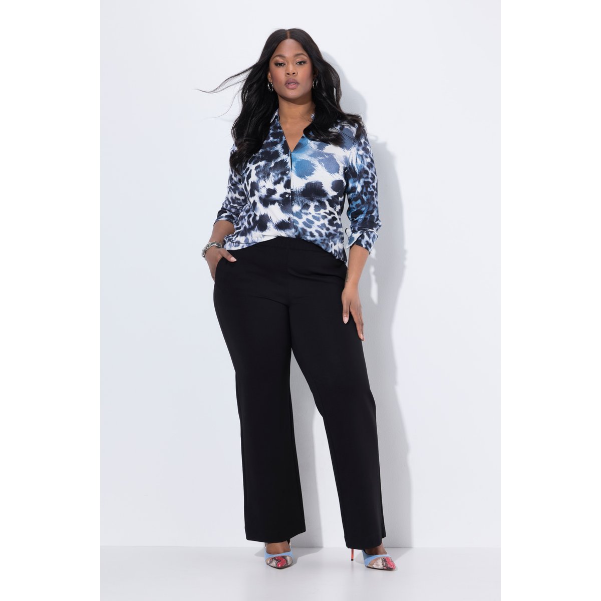 Pantalon droit et large à ceinture élastique noir, ULLA POPKEN