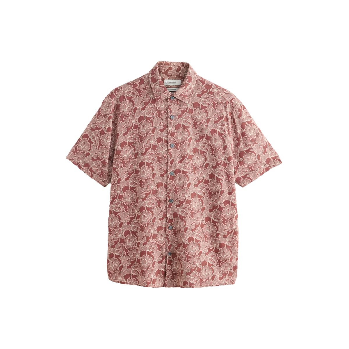 Chemise habillée en viscose et lin marron rouille imprimé floral, NEXT