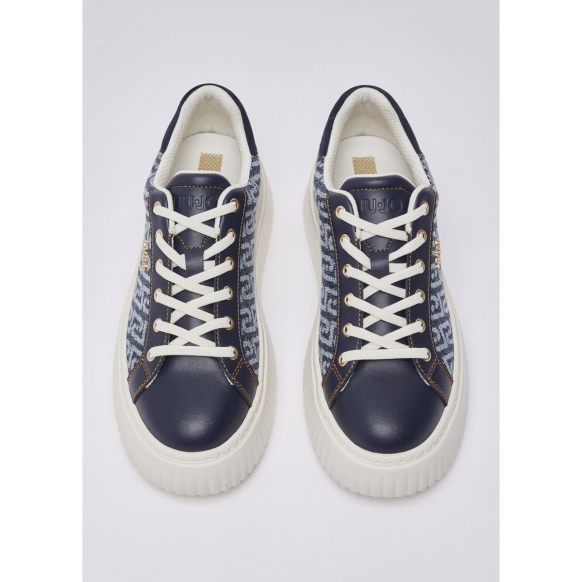 Sneakers à plateforme en denim monogramme bleu foncé, LIU JO