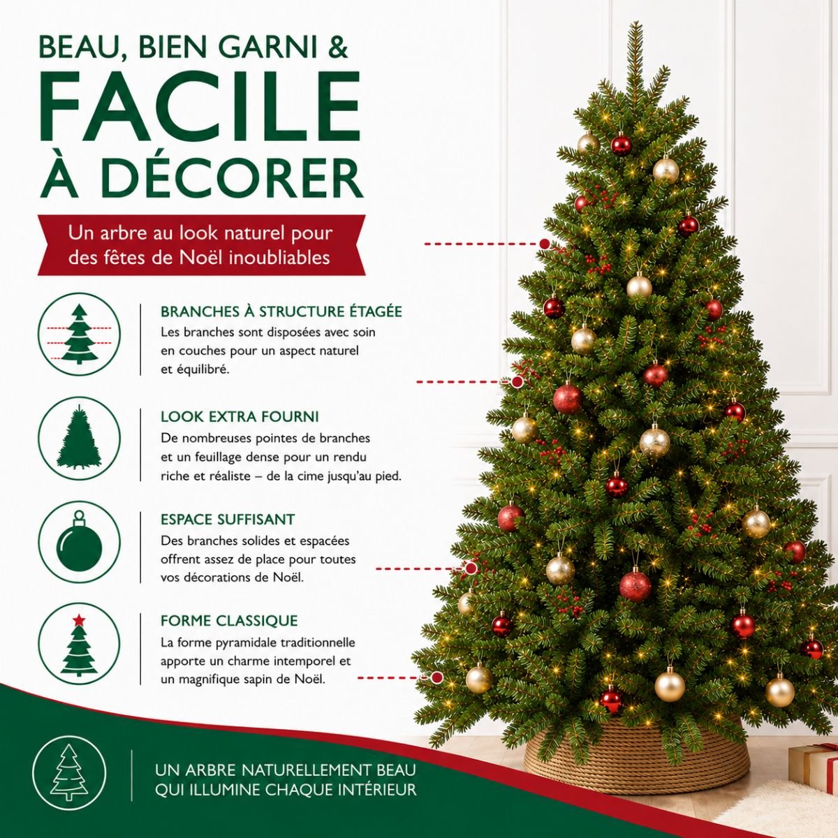 Sapin de Noël artificiel H120 cm TUSCAN vert, TRIUMPH TREE