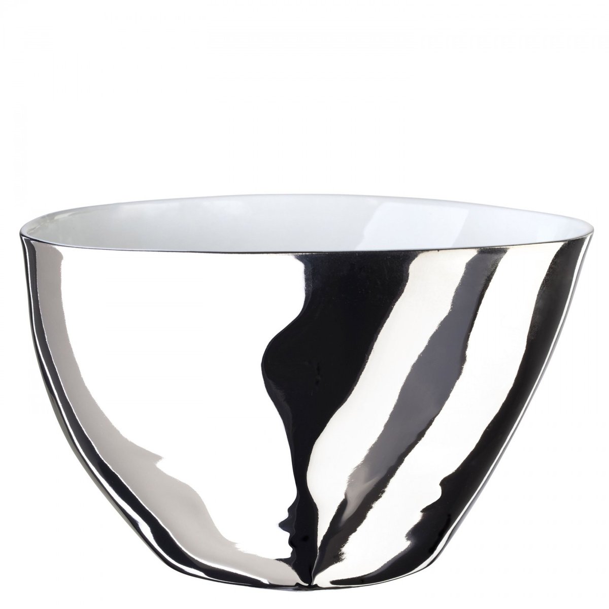 Grand Bol Affamé Porcelaine Blanc Brillant et Platine Diam 16 cm blanc et platine, TSE ET TSE ASSOCIÉES