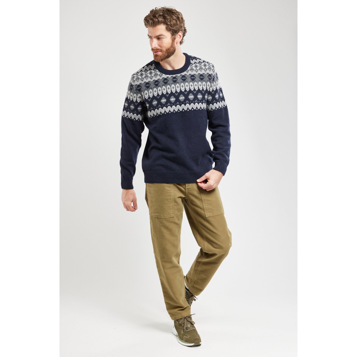 Pull jacquard en laine recyclée marine deep, ARMOR-LUX