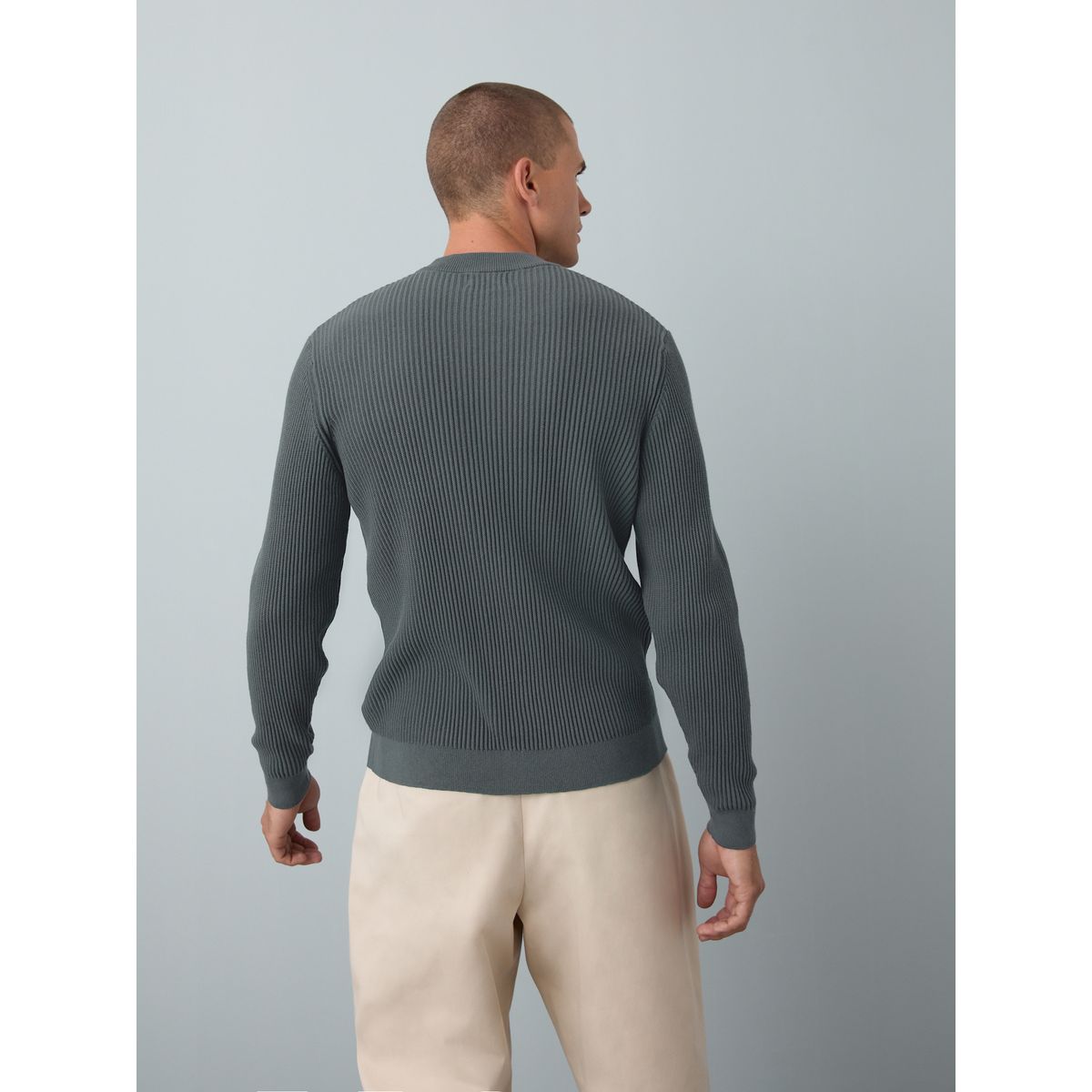 Pull regular col rond côtelé gris ardoise, NEXT