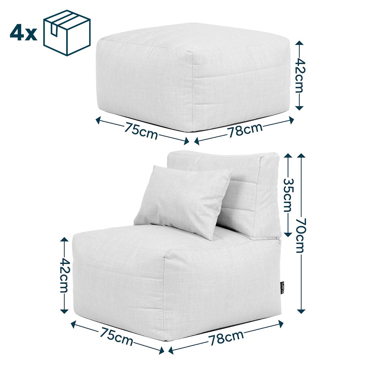 Pouf canapé de jardin modulable en tissu tissé d'intérieur et d'extérieur Oeko-Tex® - NOA beige, ICON