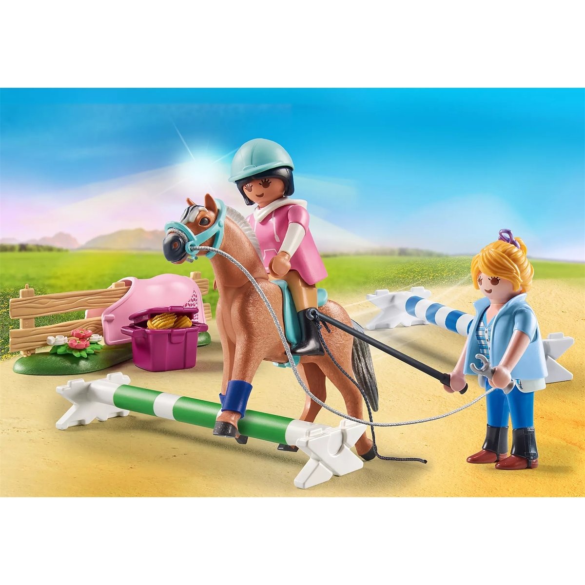 Cavalière et cheval avec monitrice multicolore, PLAYMOBIL