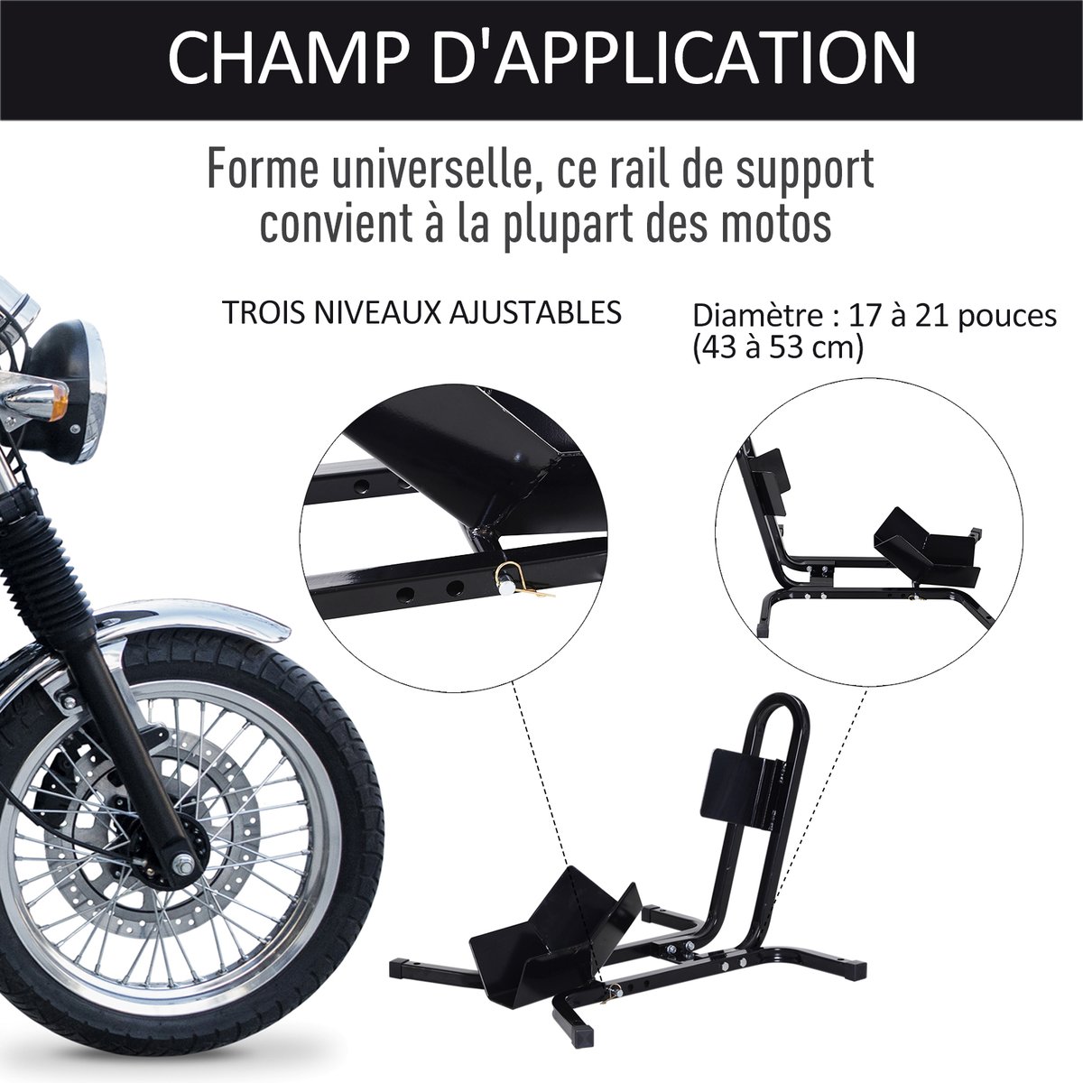 Rail de support universel pour moto noir, HOMCOM
