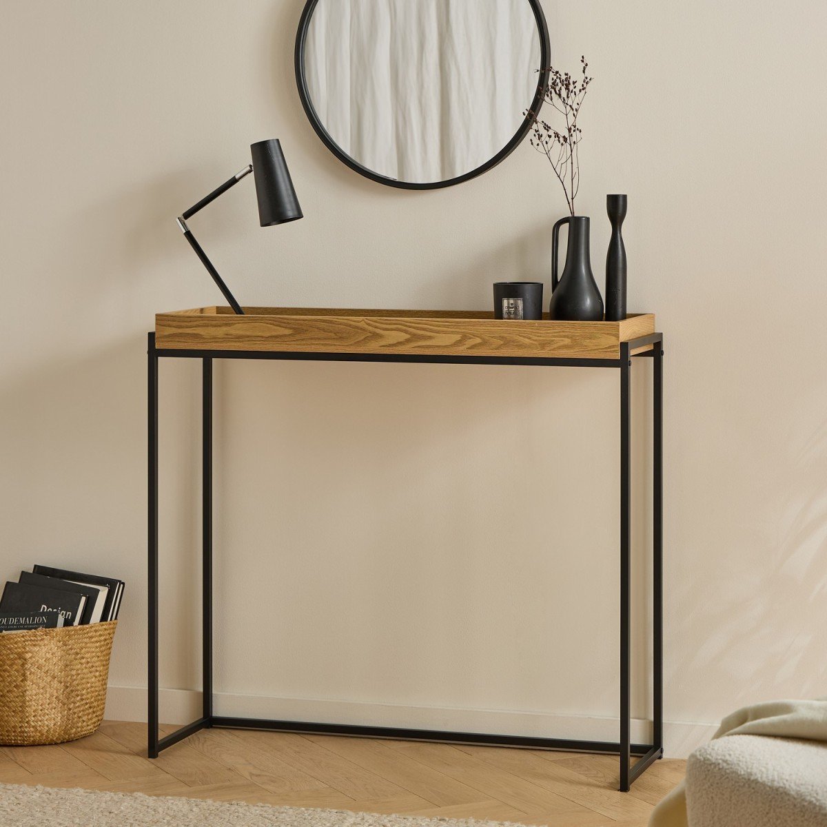 Console avec plateau à rebords bois clair, CALICOSY