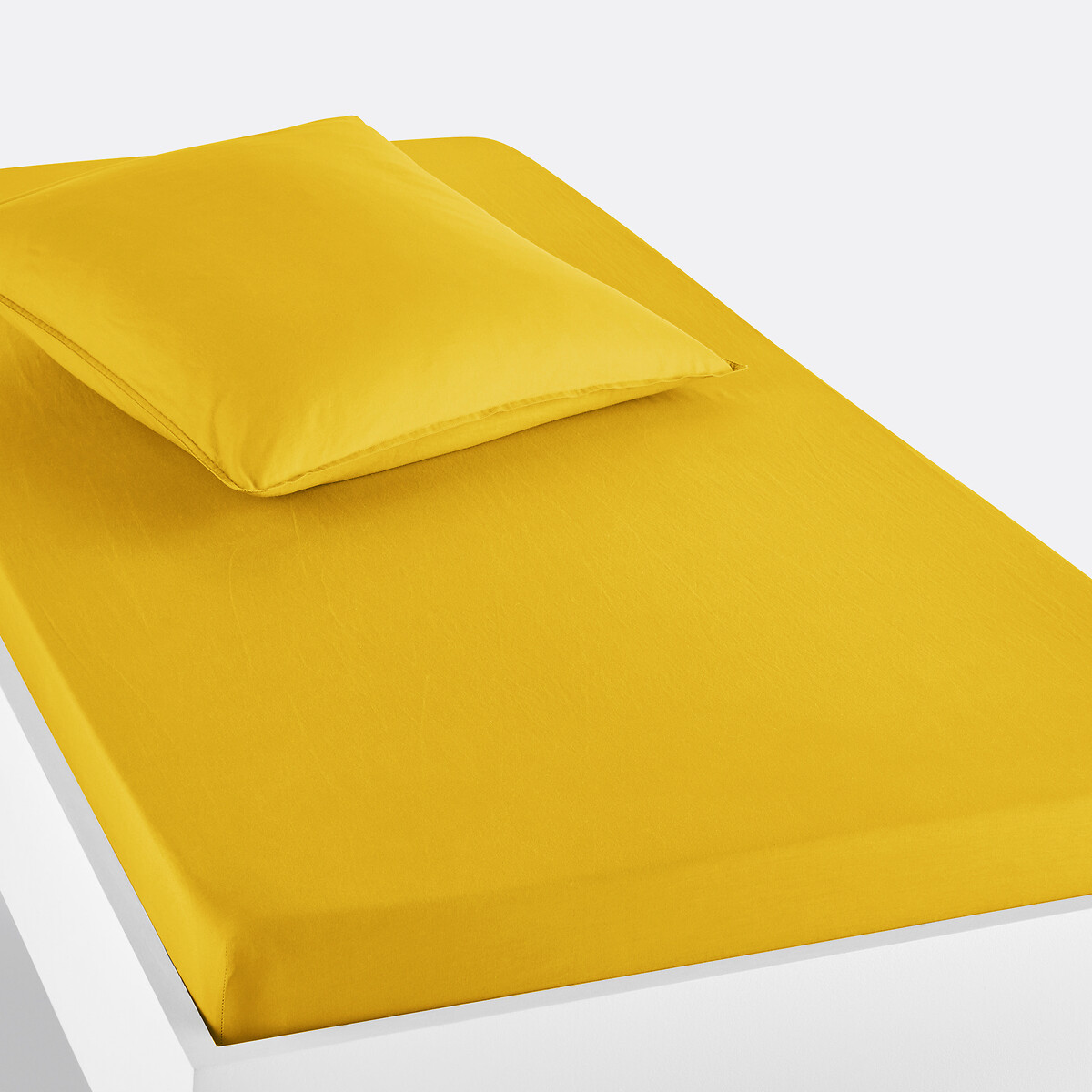 Drap housse enfant uni en coton lavé, Scenario jaune tournesol, LA REDOUTE INTERIEURS