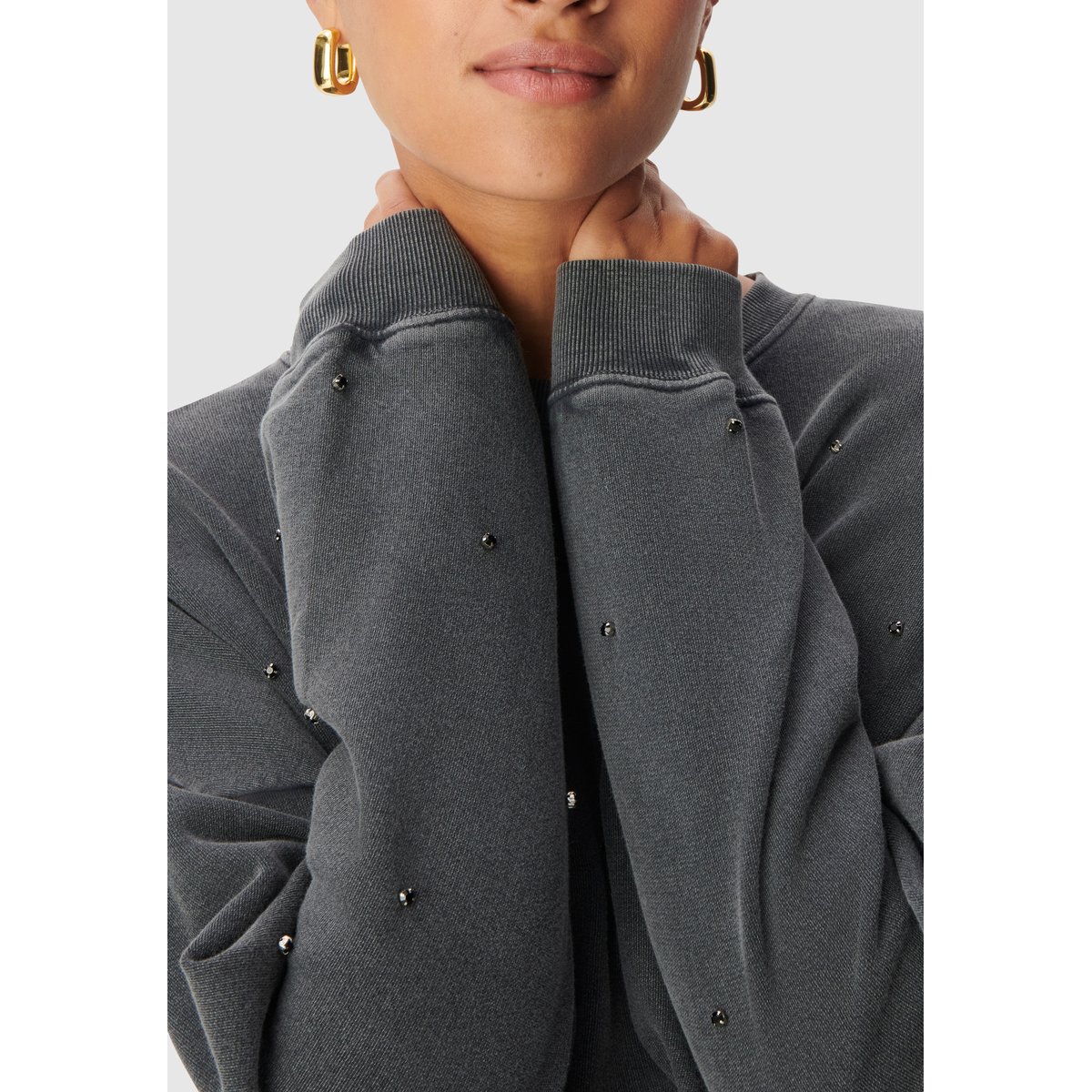 Sweat broderies strass gris anthracite, IKKS
