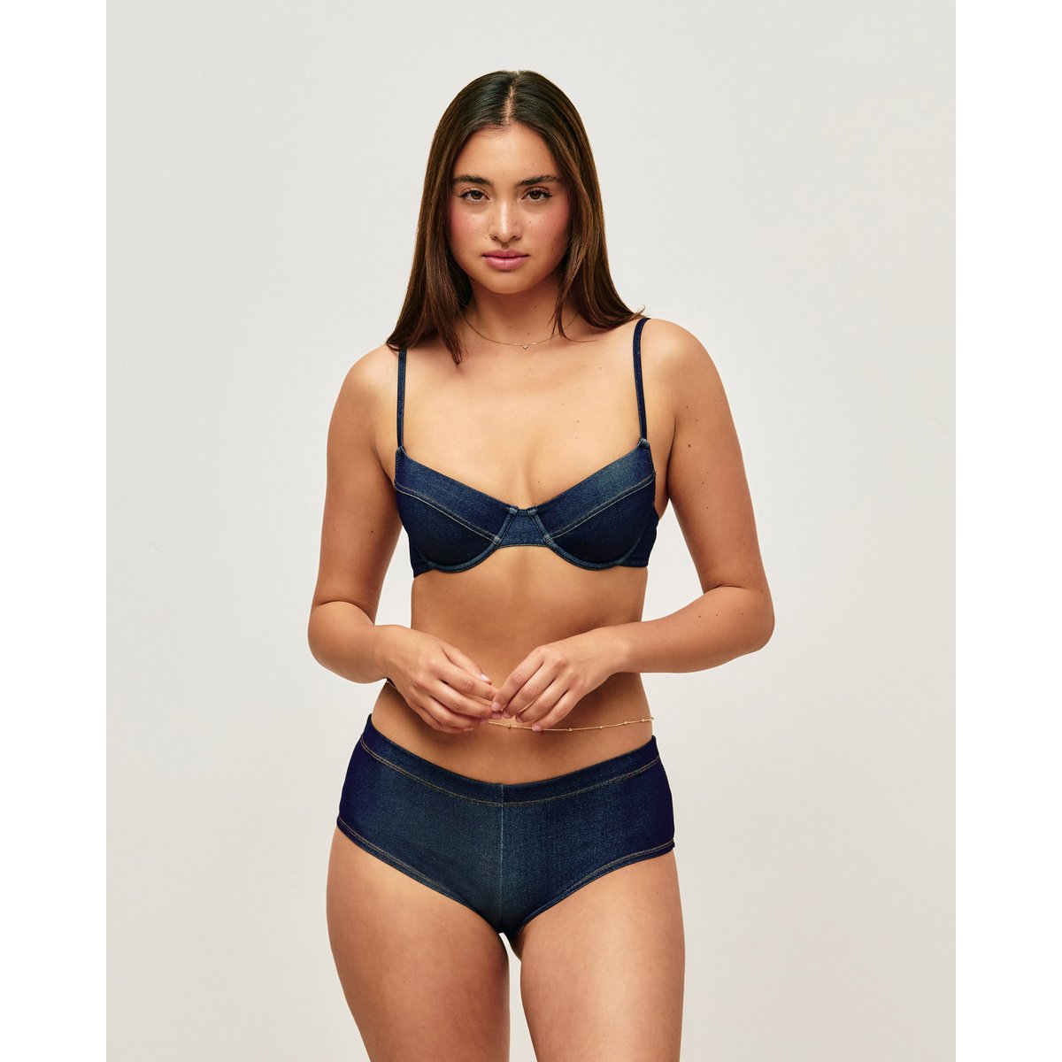 Haut de maillot de bain corbeille effet jean JEANIMIZ bleu, UNDIZ