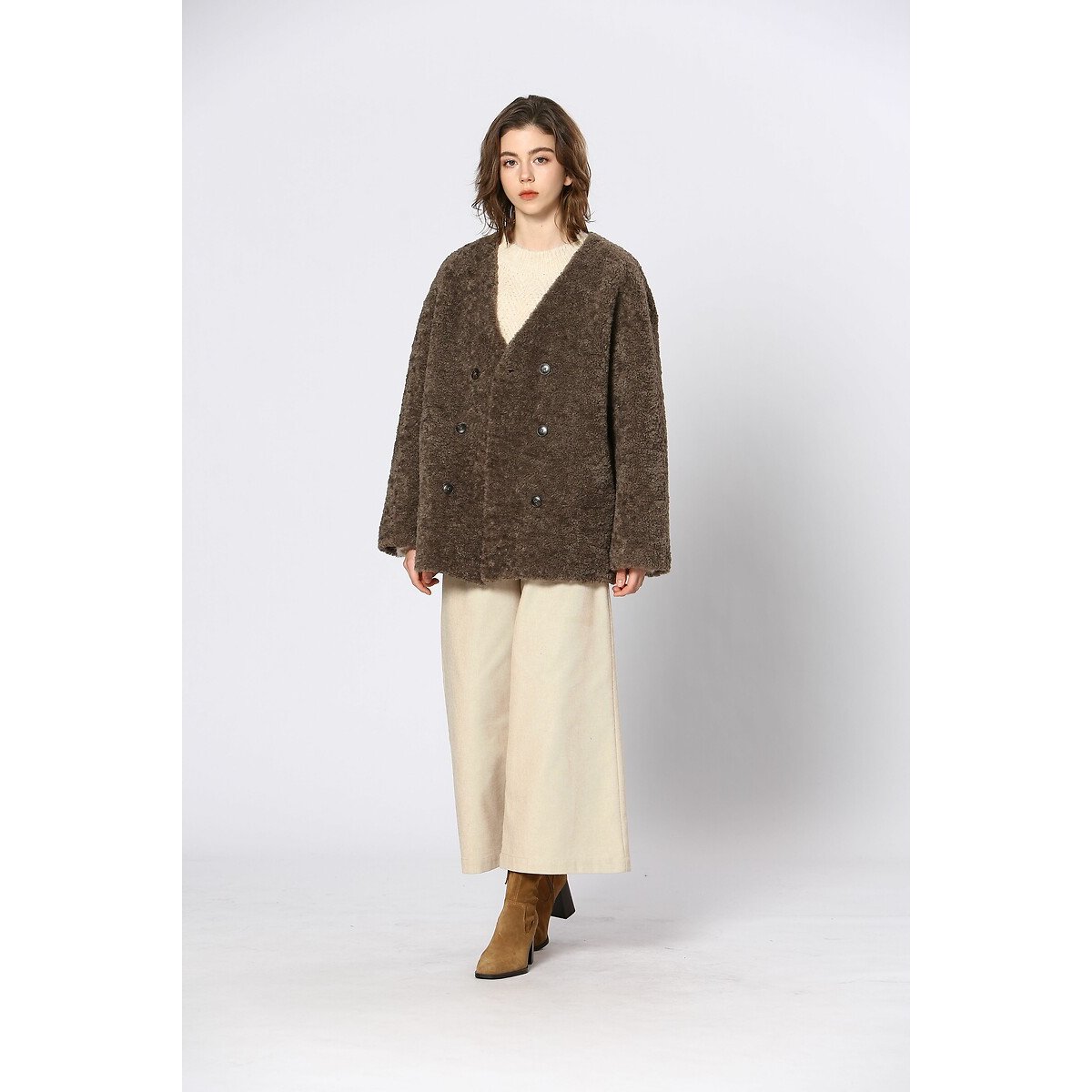 Sherpa Mid-Length Coat brown, SEE U SOON