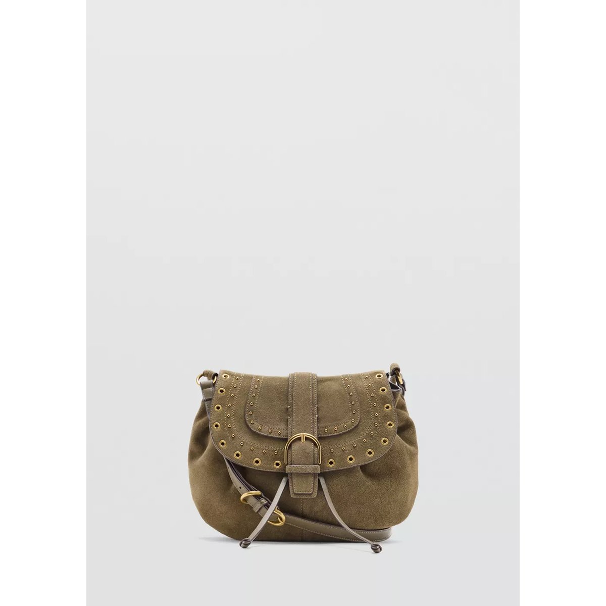 Sac en cuir suédé à clous kaki, MANGO
